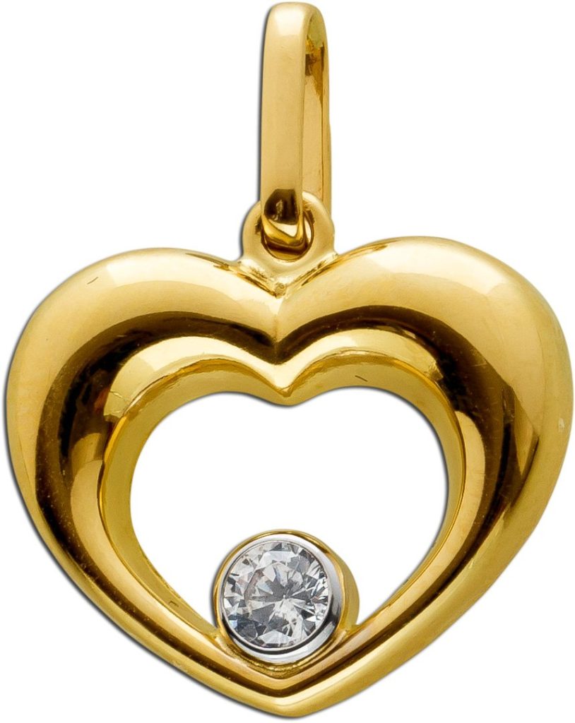 Herz Anhänger Gelbgold 333 8 Karat Solitär Zirkonia Stein