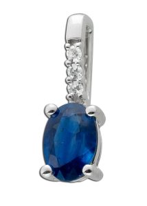 Saphir Anhänger Weißgold 585 14K blauer Edelstein Diamanten 0.022ct
