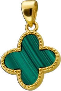 Malachit Kleeblatt Anhänger Gelbgold 333 8K grüner Edelstein
