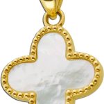 Perlmutt Kleeblatt Anhänger Gelbgold 333 8 Karat weißer Edelstein