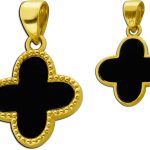 Onyx Kleeblatt Anhänger Gelbgold 333 8K schwarzer Edelstein