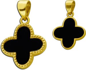 Onyx Kleeblatt Anhänger Gelbgold 333 8K schwarzer Edelstein