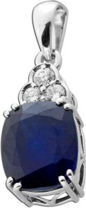 Saphir Anhänger Weißgold 585 14K blauer Edelstein Lab Grown Diamanten