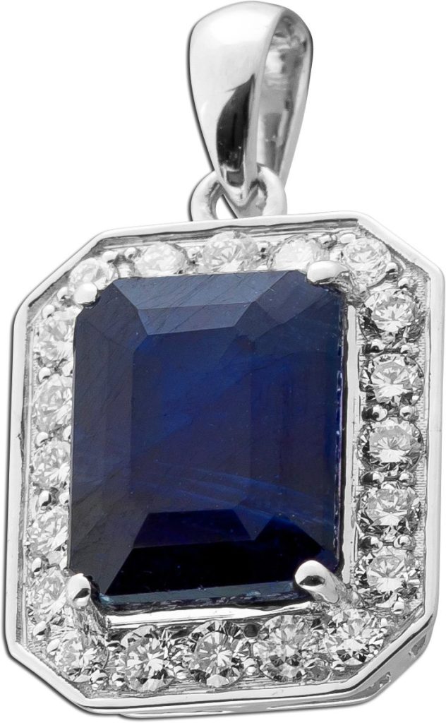 Saphir Anhänger Weißgold 585 14K blauer Edelstein Lab Grown Diamanten