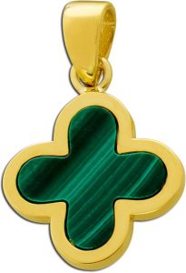 Kleeblatt Anhänger Gold 333 8K grüner Malachit Edelstein