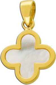 Kleeblatt Anhänger Gold 333 8K weißer Perlmutt