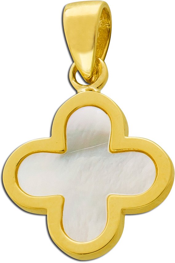 Kleeblatt Anhänger Gold 333 8K weißer Perlmutt