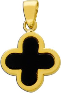 Kleeblatt Anhänger Gold 333 8K schwarzer Onyx Edelstein