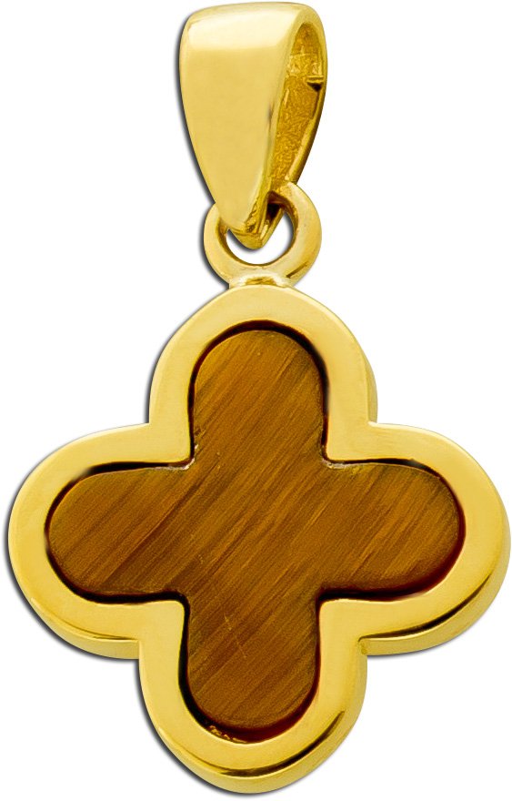 Kleeblatt Anhänger Gold 333 8K brauner Tigerauge Edelstein