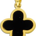 Kleeblatt Anhänger Gold 333 8K schwarzer Onyx Edelstein