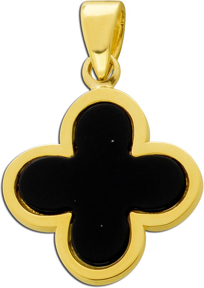 Kleeblatt Anhänger Gold 333 8K schwarzer Onyx Edelstein