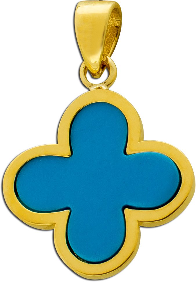 Kleeblatt Anhänger Gold 333 8K synthetischer blauer Türkis