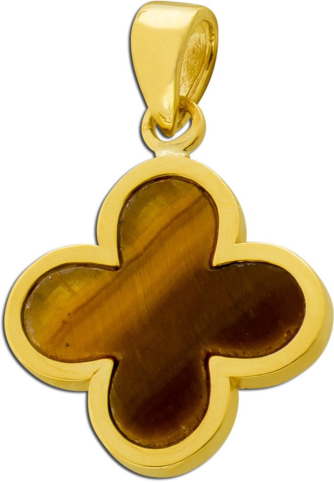 Kleeblatt Anhänger Gold 333 8K brauner Tigerauge Edelstein