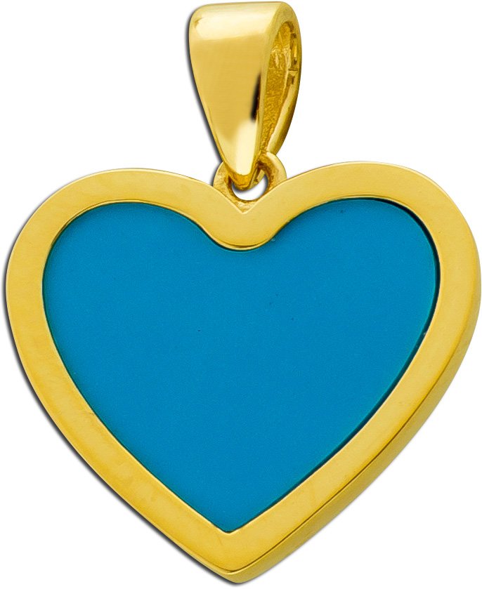 Herz Anhänger Gold 333 8K blauer synthetischer Türkis