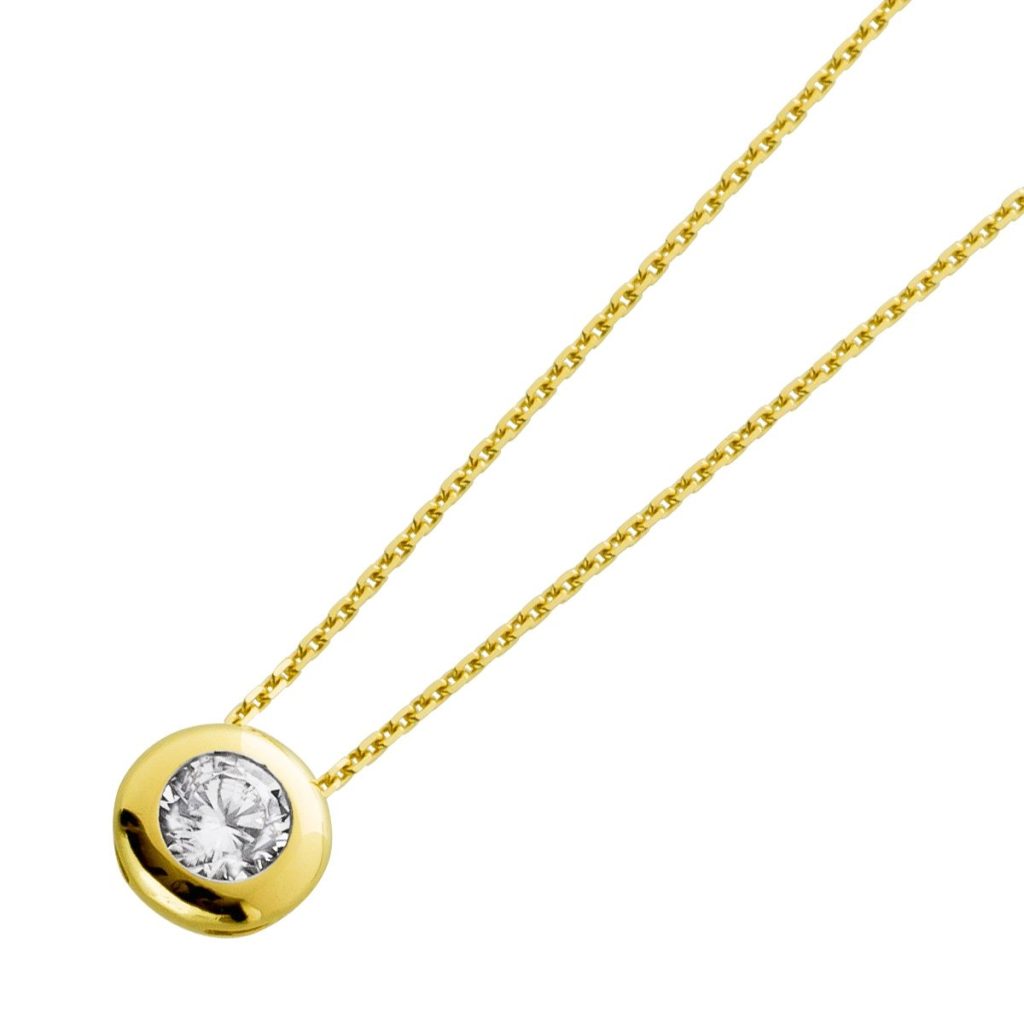 Solitär Collier Gelbgold 333 8K weißer Zirkonia Stein