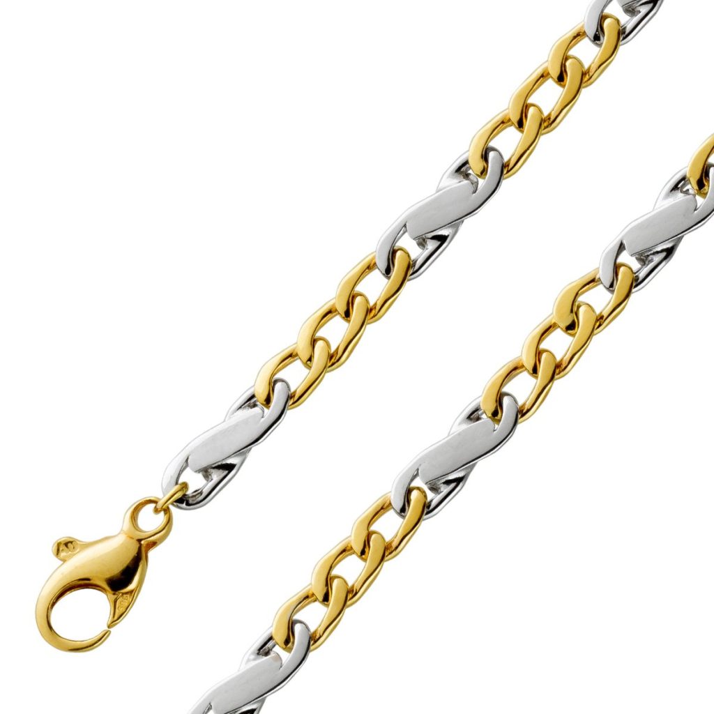 Panzerarmband 4,0mm Gelbgold Weißgold 375 9 K massiv poliert Bicolor