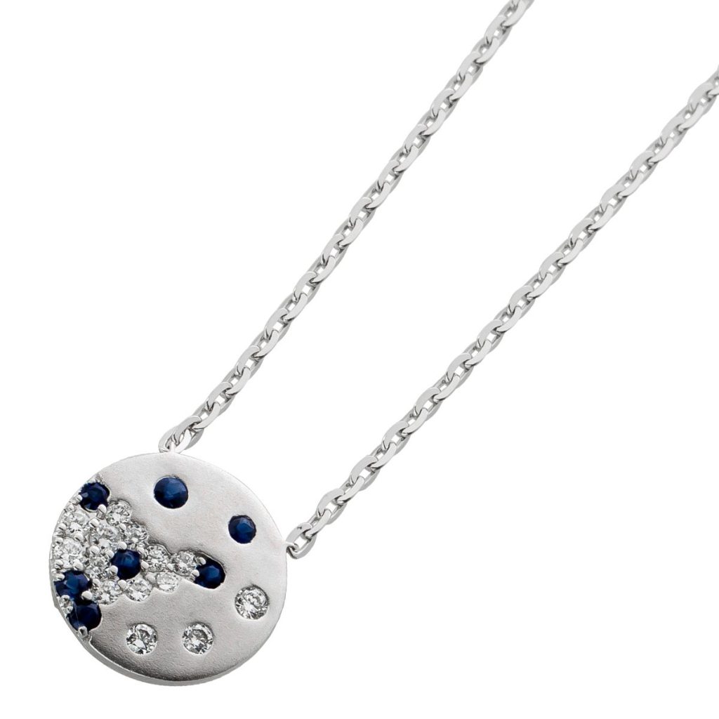 Goldkette Anhänger Weißgold 585 14K Natur Saphire Diamanten 45