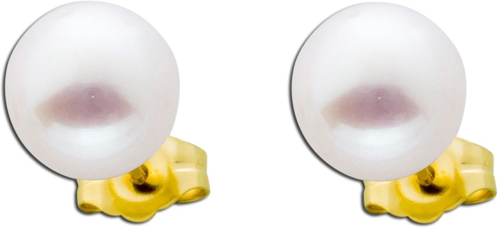 Perlen Ohrstecker Gelbgold 585 14 Karat Süßwasserzuchtperlen 8mm