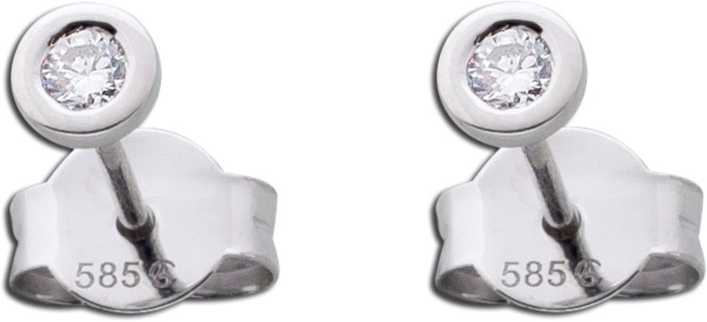 Solitär Ohrstecker Weißgold 585 14K Natur Diamanten 0.15ct