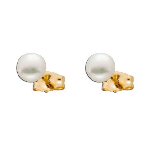 Perlen Ohrstecker Gelbgold 375 9 Karat Süßwasserzuchtperlen 4mm