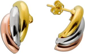 Tricolor Goldohrringe 375 9K Trinity Gelb/Rot/Weißgold