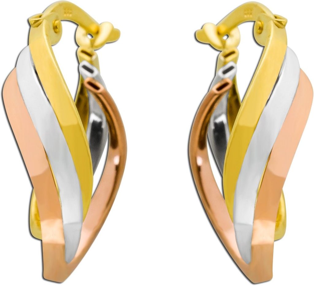 Tricolor Creolen Gold 333 8K dreifarbig Gelb Weiß Rotgold Trinity