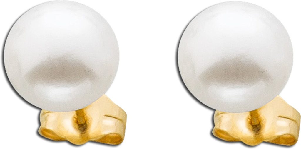 Perlen Ohrstecker Gelbgold 375 9 Karat Süßwasserzuchtperlen 8mm