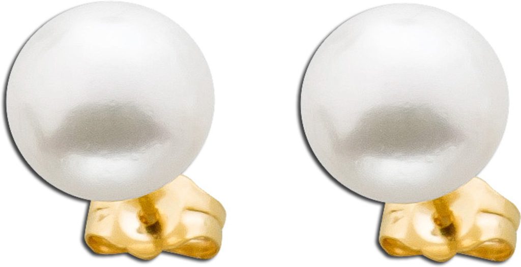 Perlen Ohrringe Gelbgold 375 9 Karat Süßwasserzuchtperlen 9mm