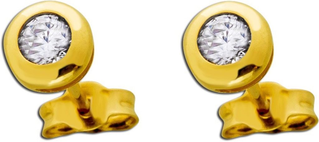 Solitär Ohrringe Gelbgold 333 8 Karat weiße Zirkonia