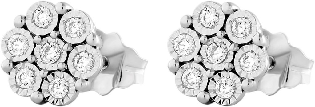 Blumen Ohrstecker Weißgold 375 9K Natur Diamanten 0.14ct