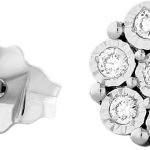 Blumen Ohrstecker Weißgold 375 9K Natur Diamanten 0.14ct