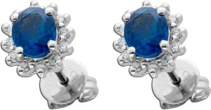 Saphir Ohrstecker Weißgold 585 14K Diamanten Natur Edelsteine
