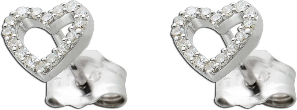 Herzohrstecker Weißgold 585 14K Natur Diamanten 0.09ct