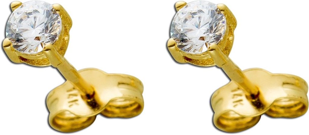 Solitär Ohrstecker Gelbgold 585 14 Karat weiße Zirkonia