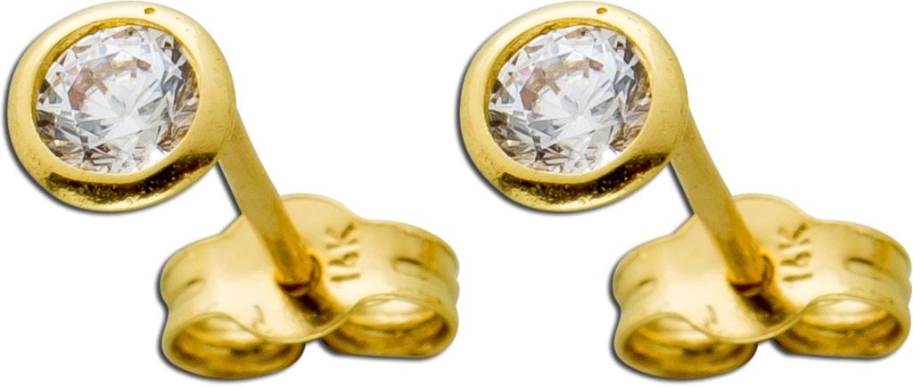 Solitär Ohrstecker Gelbgold 585 14 Karat weiße Zirkonia