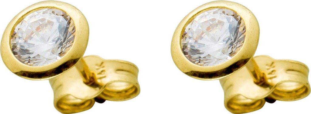 Solitär Ohrstecker Gelbgold 585 14 Karat weisse Zirkonia Brillantlook