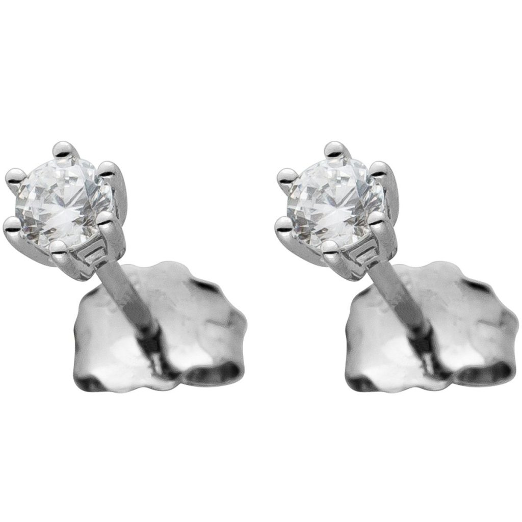 Solitär Ohrstecker Weißgold 585 14 Karat Natur Diamanten 0.20ct