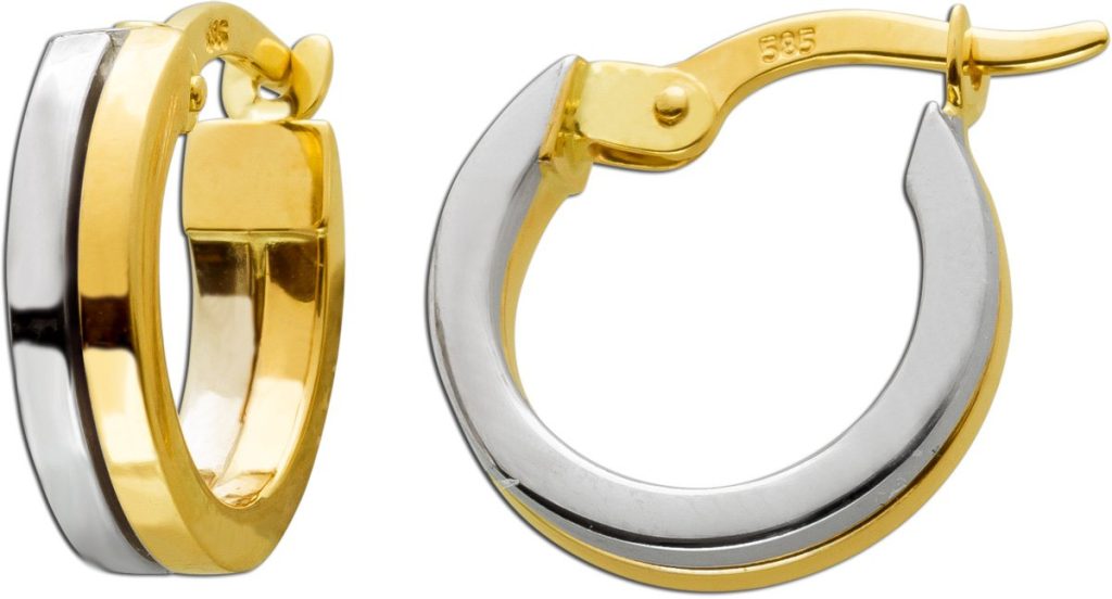 Creolen 12mm Gelbgold Weißgold 585 14 Karat Bicolor