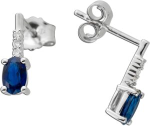 Saphir Ohrstecker Weißgold 585 14K Diamanten Natur Edelsteine