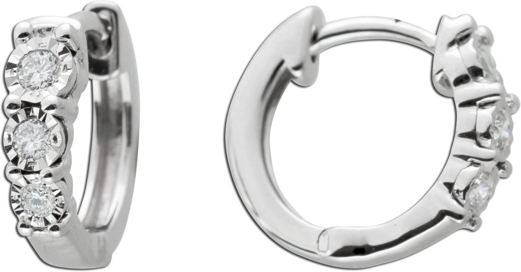 Diamant Creolen Weißgold 585 14K Natur Diamanten 0.10ct