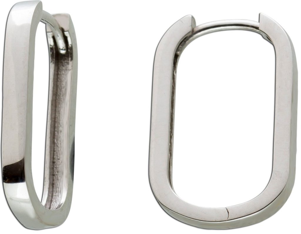 Ovale Hoops Creolen Ohrringe Weißgold 585 14K Klapp Scharnier