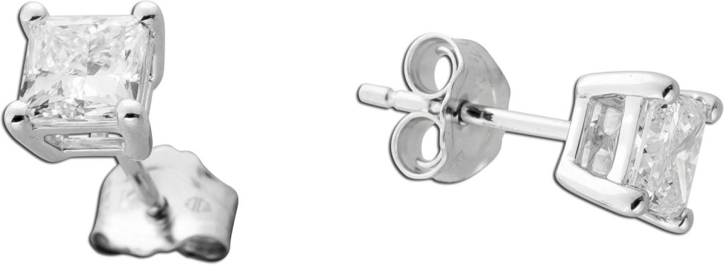 Brillant Ohrstecker 1ct Princess Cut Weissgold 585 14K Lab Grown