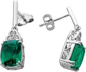 Smaragd Ohrstecker Weißgold 585 14K Labor Smaragde Lab Grown Diamanten