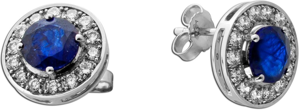 Saphir Ohrstecker Weißgold 585 14K Natur Edelsteine Lab Grown Diamanten