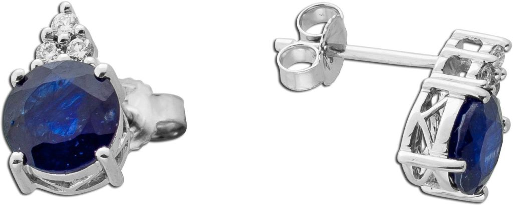 Saphir Ohrstecker Weißgold 585 14K blaue Edelsteine Lab Grown Diamanten
