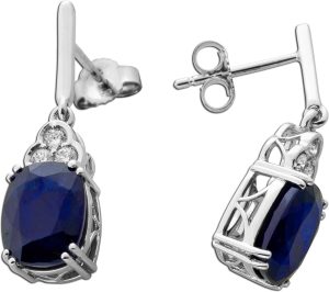 Saphir Ohrstecker Weißgold 585 14K Natur Edelstein Lab Grown Diamanten