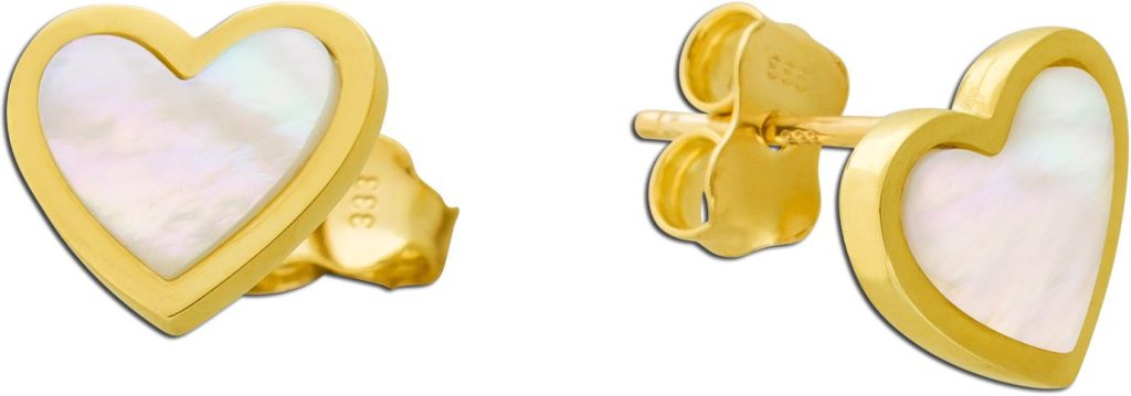 Herz Ohrstecker Gold 333 8K weißer Natur Perlmutt