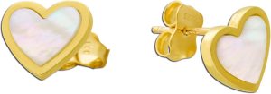 Herz Ohrstecker Gold 333 8K weißer Natur Perlmutt