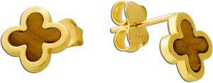 Kleeblatt Ohrstecker Gelbgold 333 8K brauner Natur Tigerauge Edelstein
