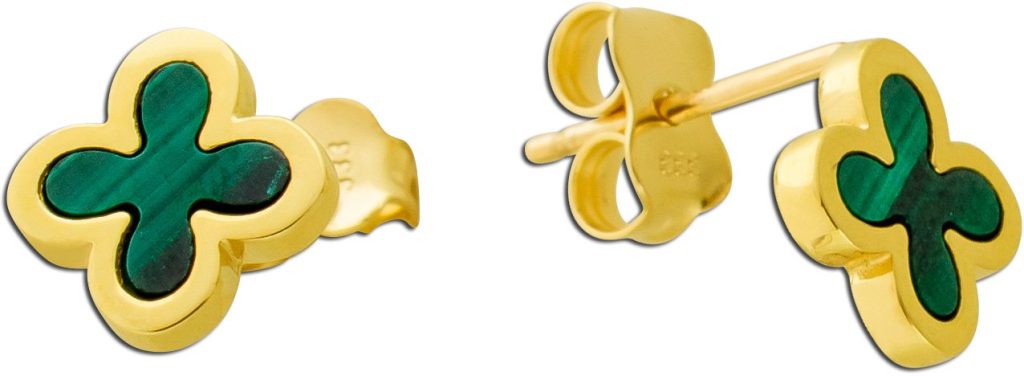 Kleeblatt Ohrstecker Gelbgold 333 8K grüne Natur Malachit Edelsteine